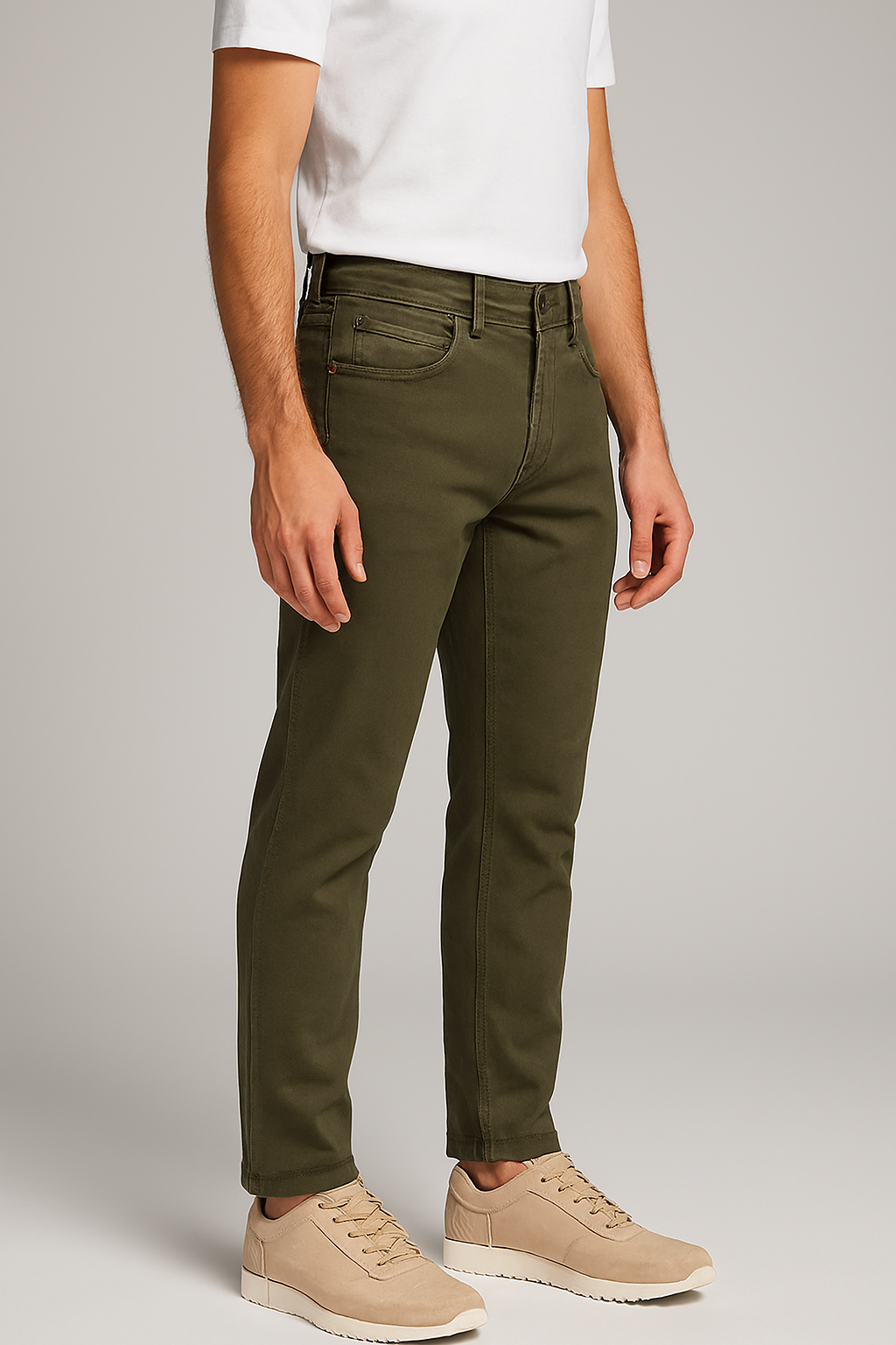 Men’s Olive Green Slim-Fit Casual Jeans