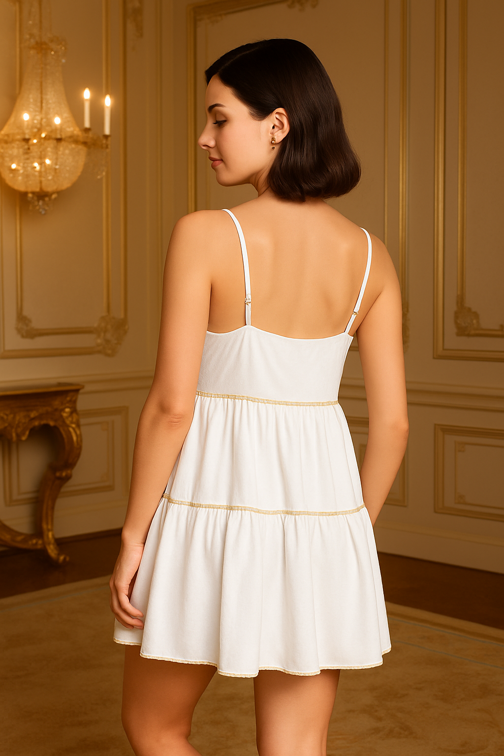 White Gathered Mini Dress in Pure Cotton Fabric