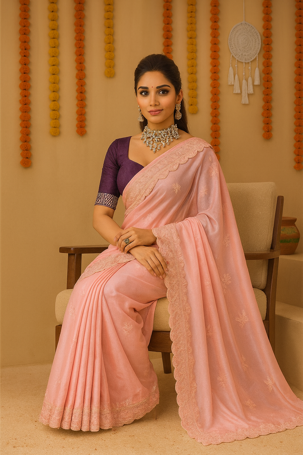 Glamorous Chinon Sequin Saree with Matching Blouse Piece
