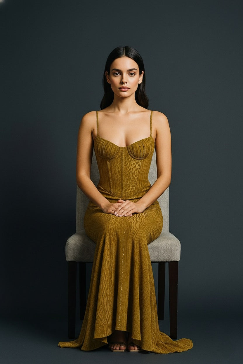 Gold-Toned Regular Fit Polyester Dress