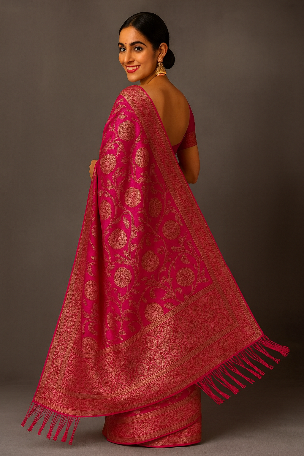 Pink Satin Saree with Elegant Woven Zari Work