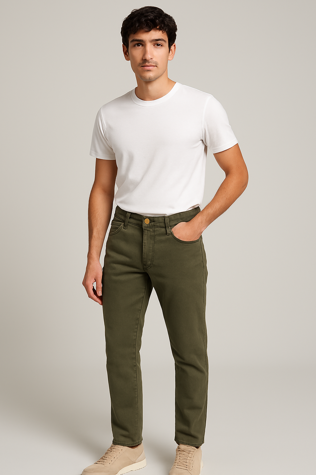 Men’s Olive Green Slim-Fit Casual Jeans