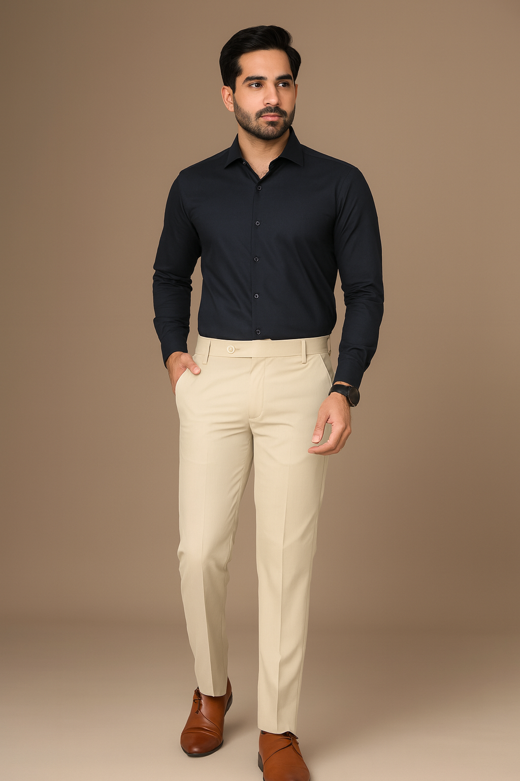 Men's Premium Formal Cream Trousers – Regular Fit Cotton Blend