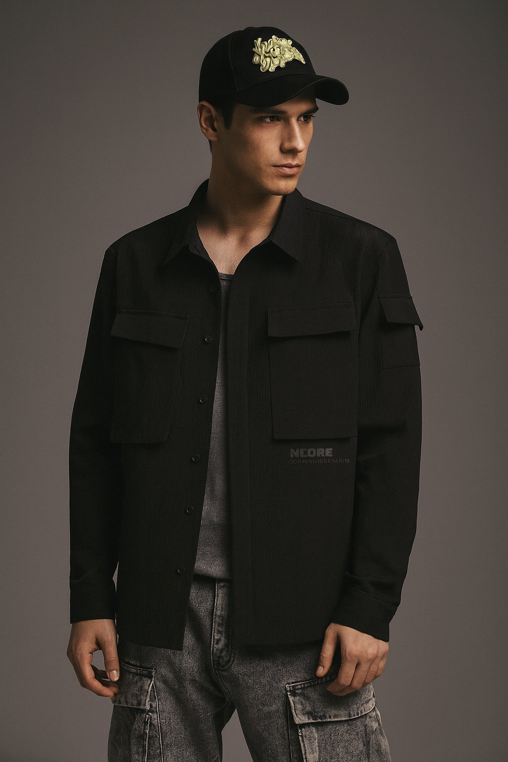 Men’s Classic Black Utility Pocket Shirt – Smart Casual Edition