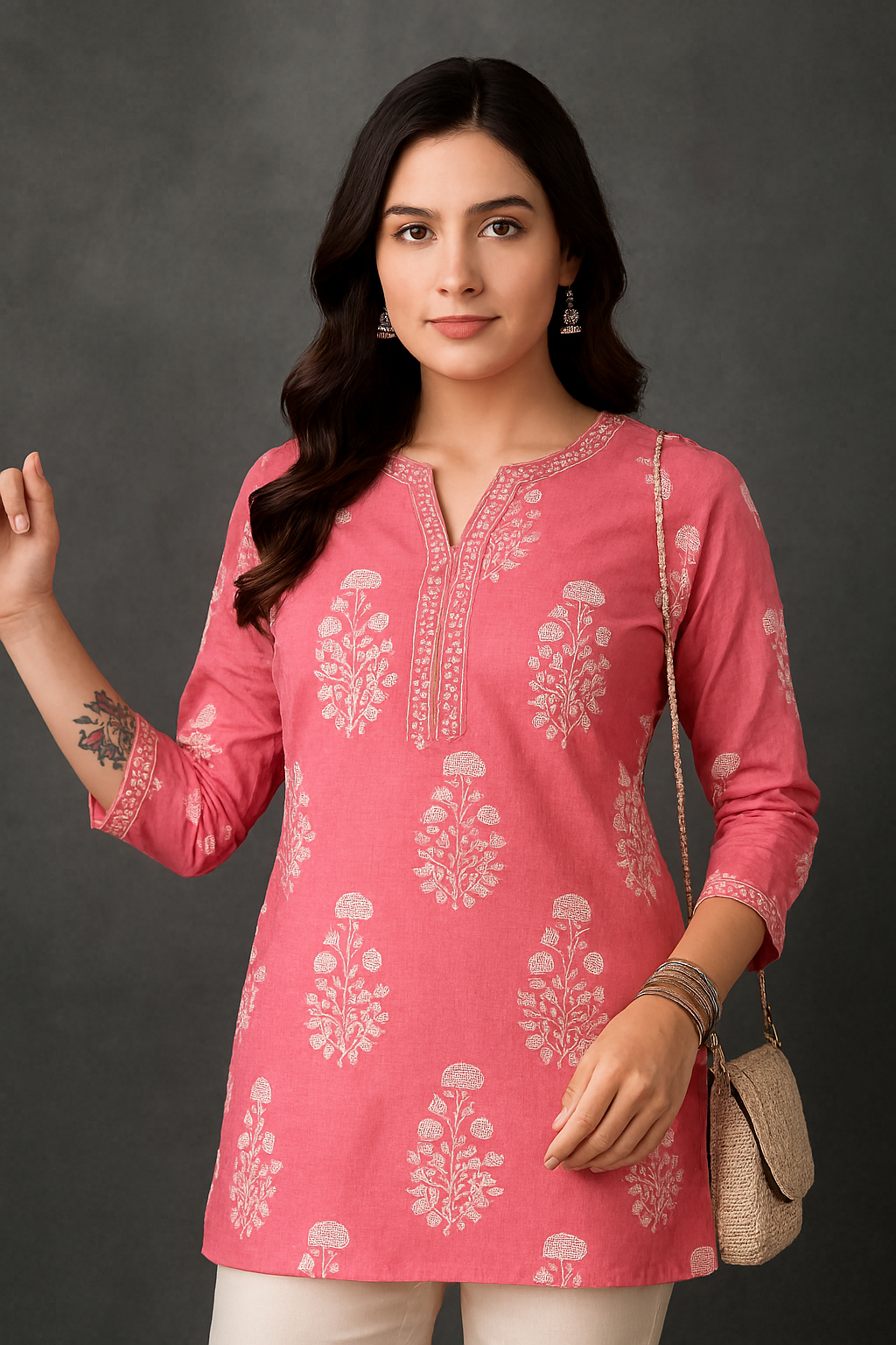 Elegant pink straight Pure Cotton kurti