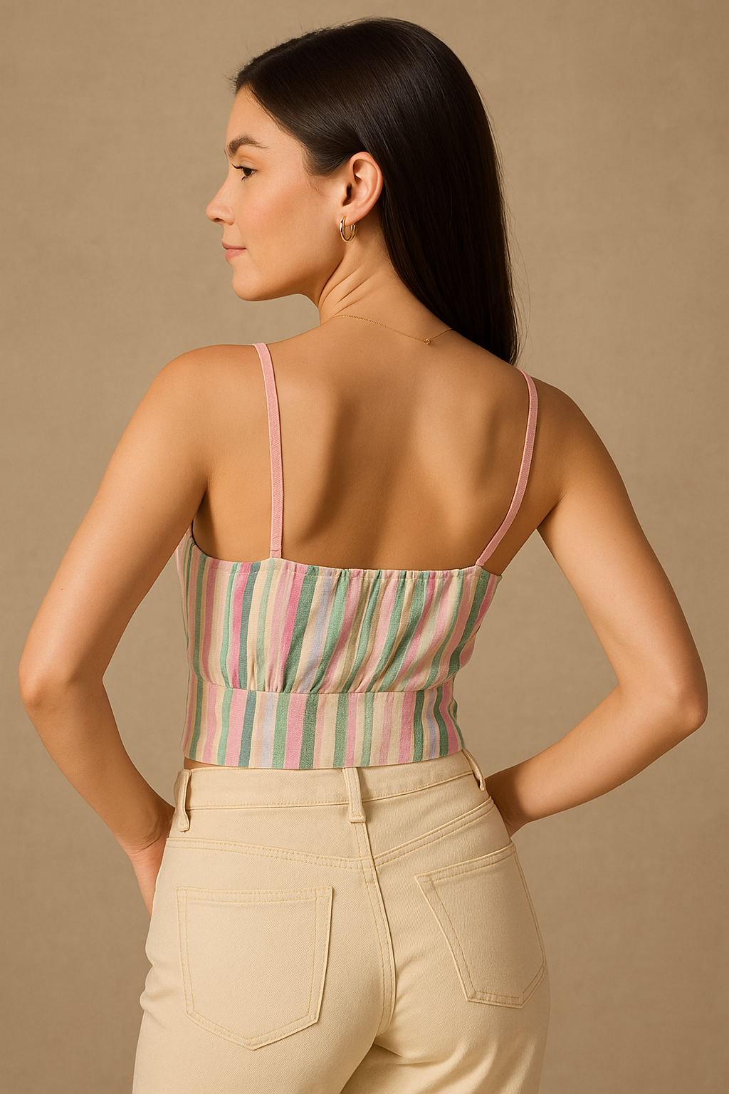 Multicoloured Abstract Print Cotton Strappy Crop Top