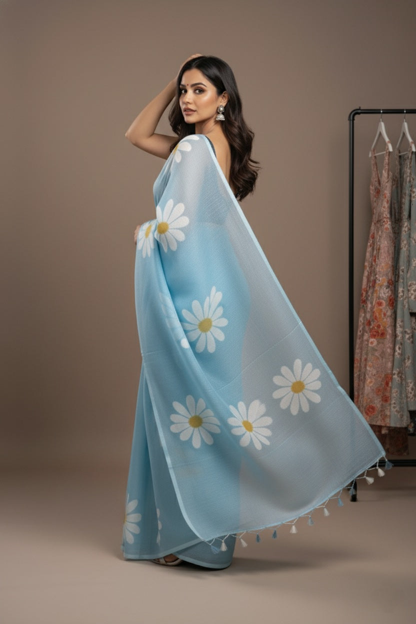 Ethereal Bloom Handloom Cotton Saree with Bangalori Silk Blouse