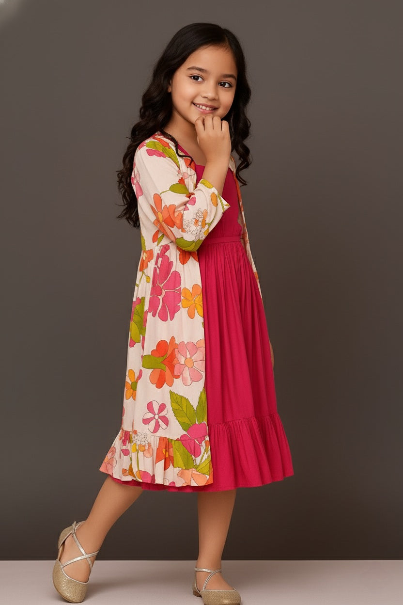 Pink Square-Neck Fit & Flare Dress – Cotton Maxi Style