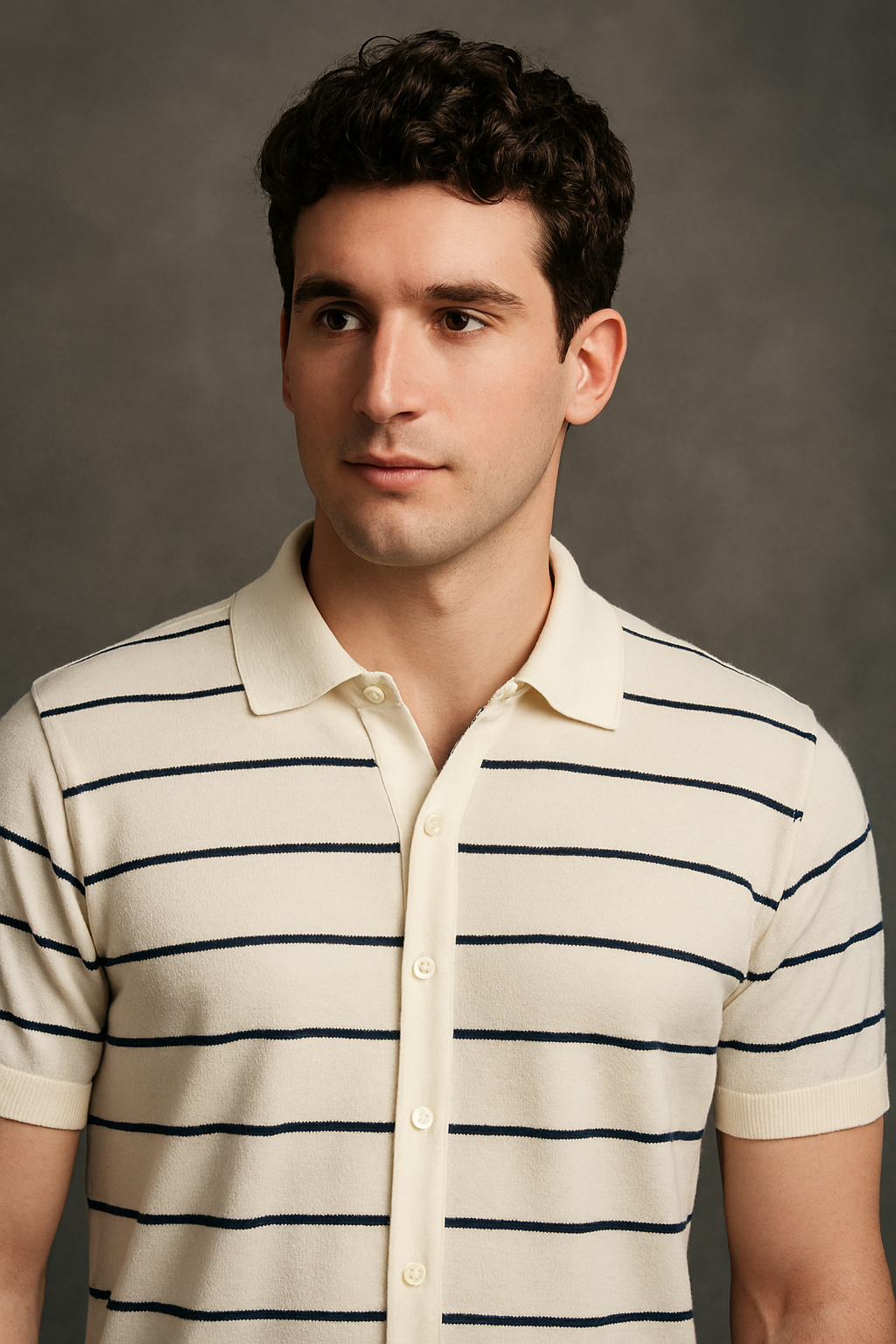 Men’s Striped Beige & Dew Polo T-Shirt – Cotton Comfort, Classic Style