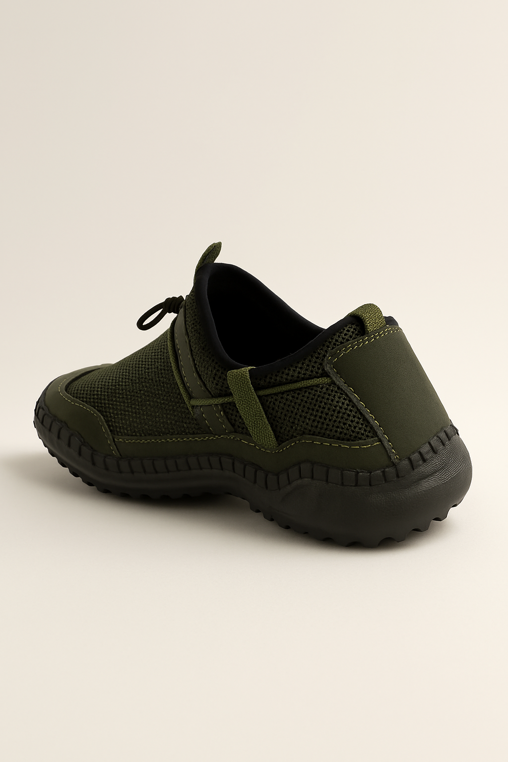Men’s Olive Green Slip-On Sneakers with Mesh Detailing & Textured Sole