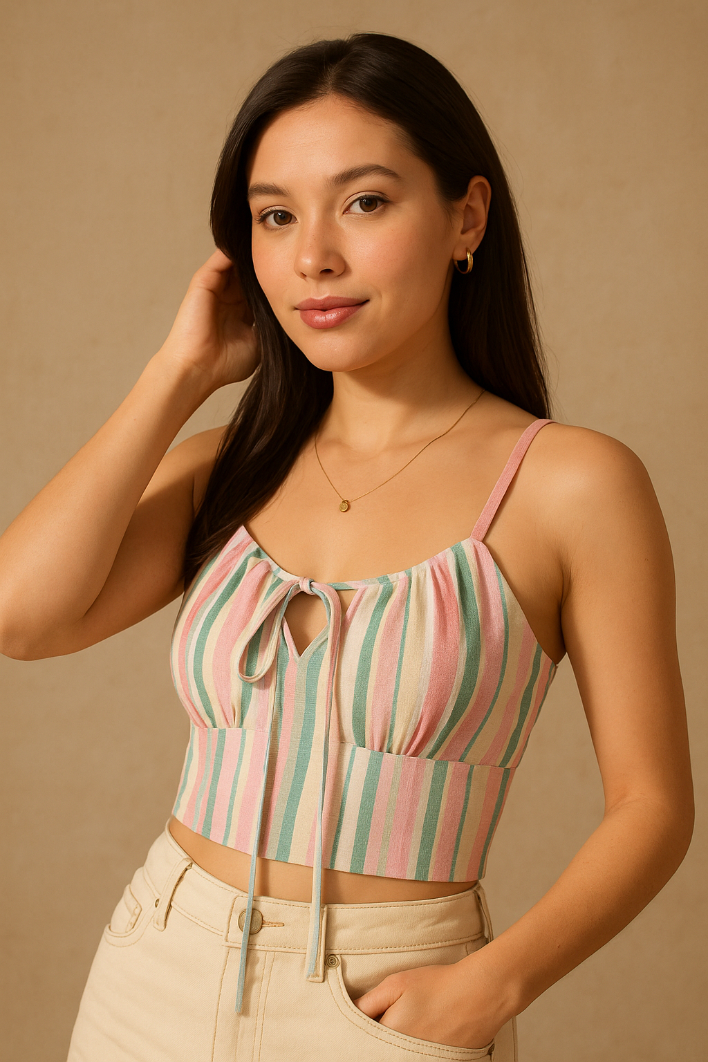Multicoloured Abstract Print Cotton Strappy Crop Top