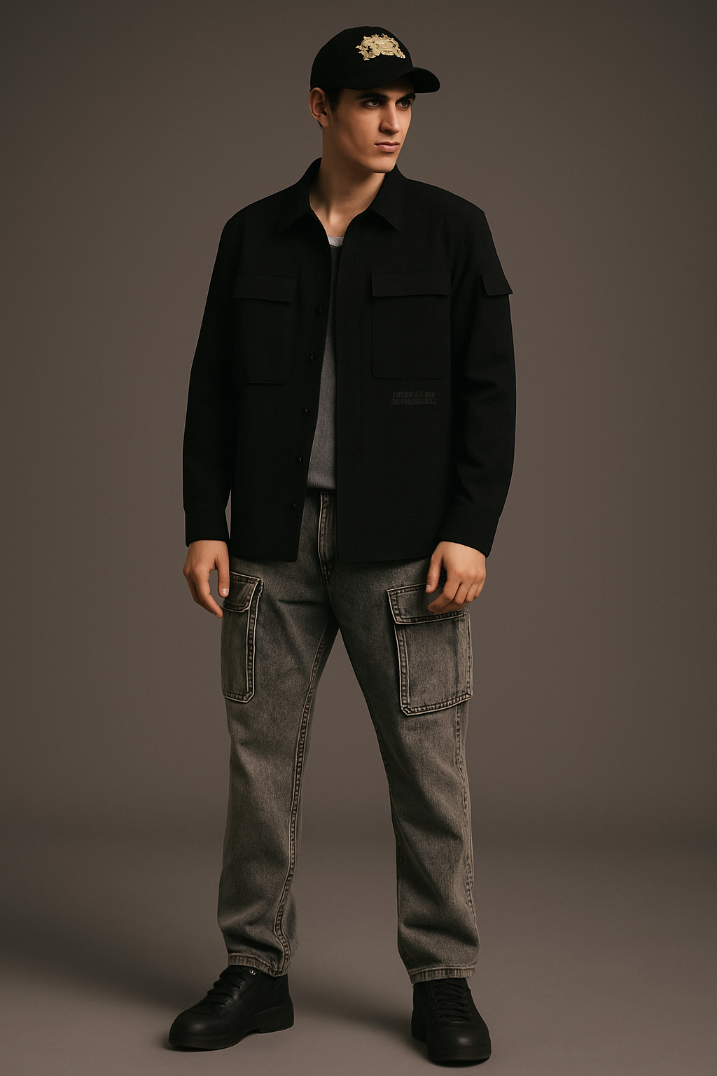 Men’s Classic Black Utility Pocket Shirt – Smart Casual Edition