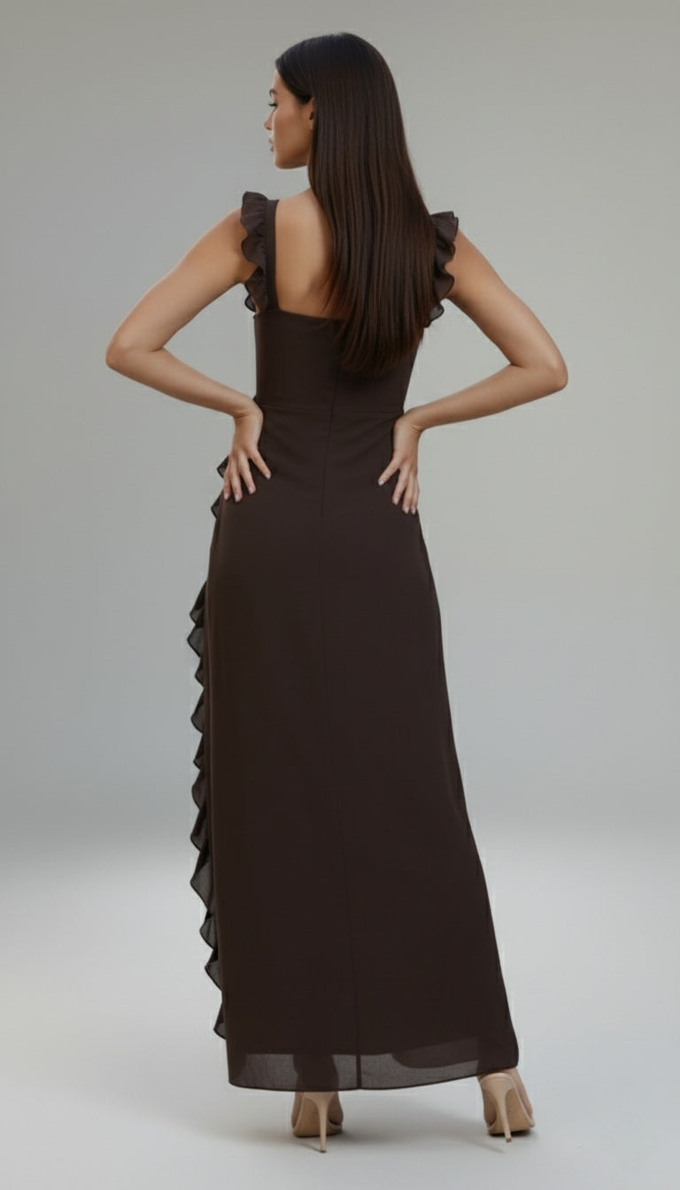 Trendy Women's Brown Bodycon Dress | Flounce Hem & Regular Fit