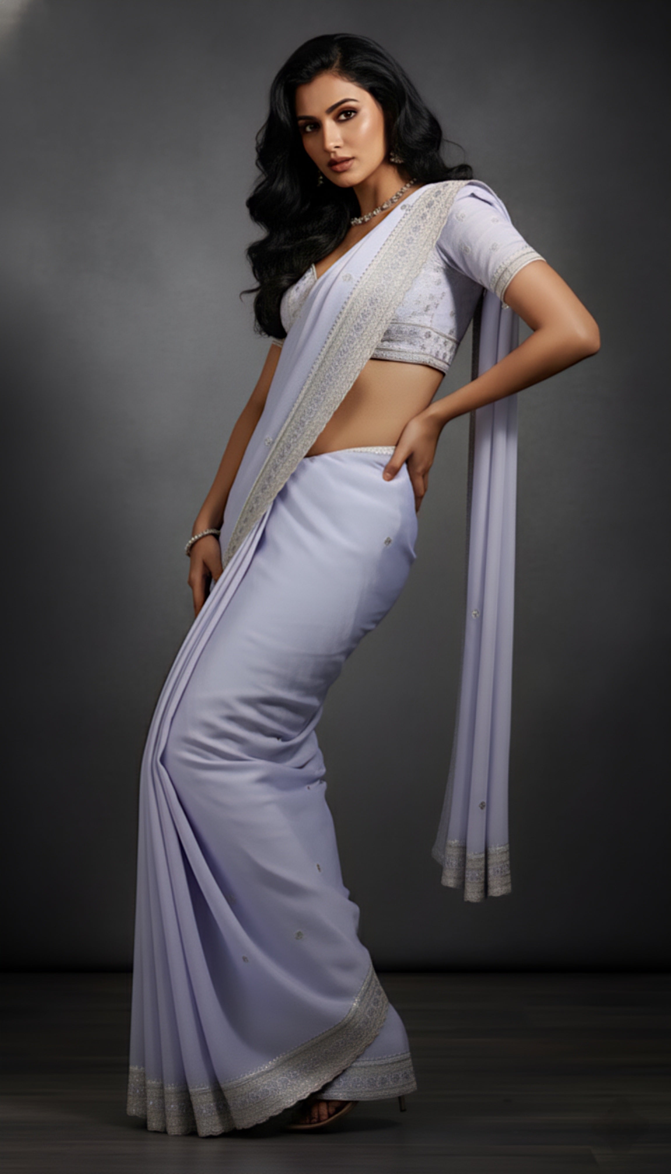 Graceful Sky Blue Tissue Saree with Handcrafted Sequin Detailing