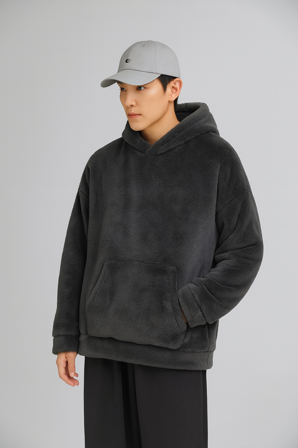 Men's Autumn & Winter Polar Fleece Solid Color Hooded Sweatshirt