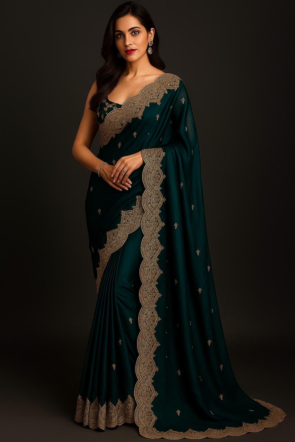 Elegant Green Organza Saree with Embroidered Border & Sequin Detailing | Designer Saree with Unstitched Blouse Piece
