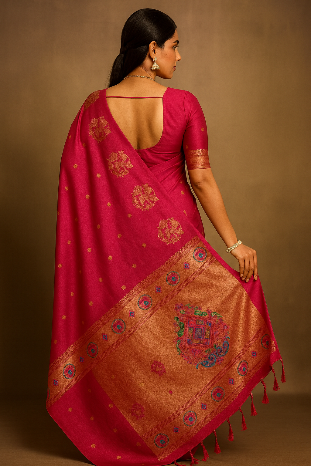 Pink Paithani Silk Blend Saree with Zari Weaving & Unstitched Blouse Piece