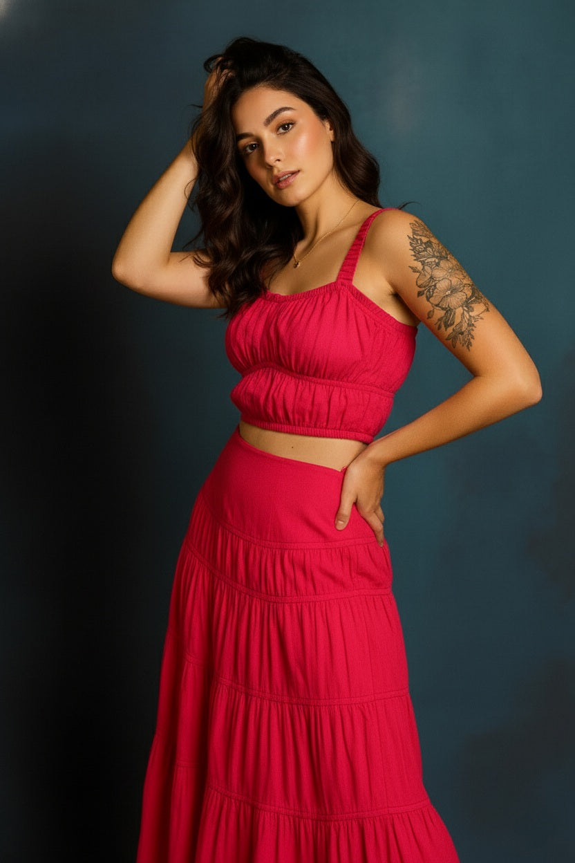 Blush Pink Cotton Co-ord Set (Top & Skirt)