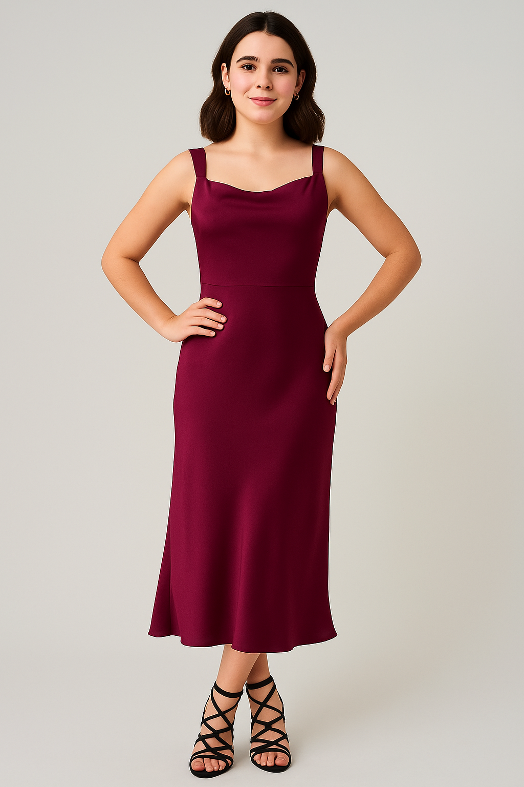 Magenta Satin Silk Maxi Dress with Cowl Neck