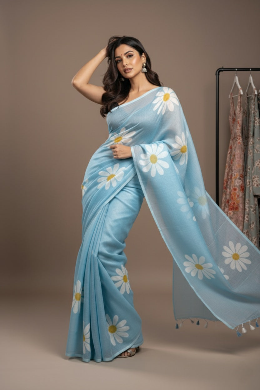 Ethereal Bloom Handloom Cotton Saree with Bangalori Silk Blouse