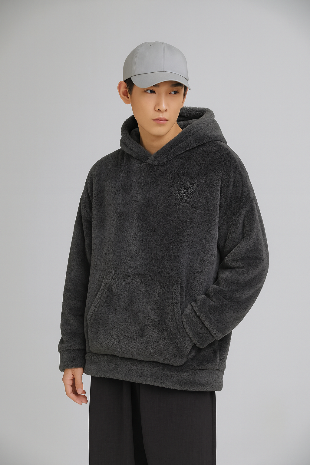 Men's Autumn & Winter Polar Fleece Solid Color Hooded Sweatshirt