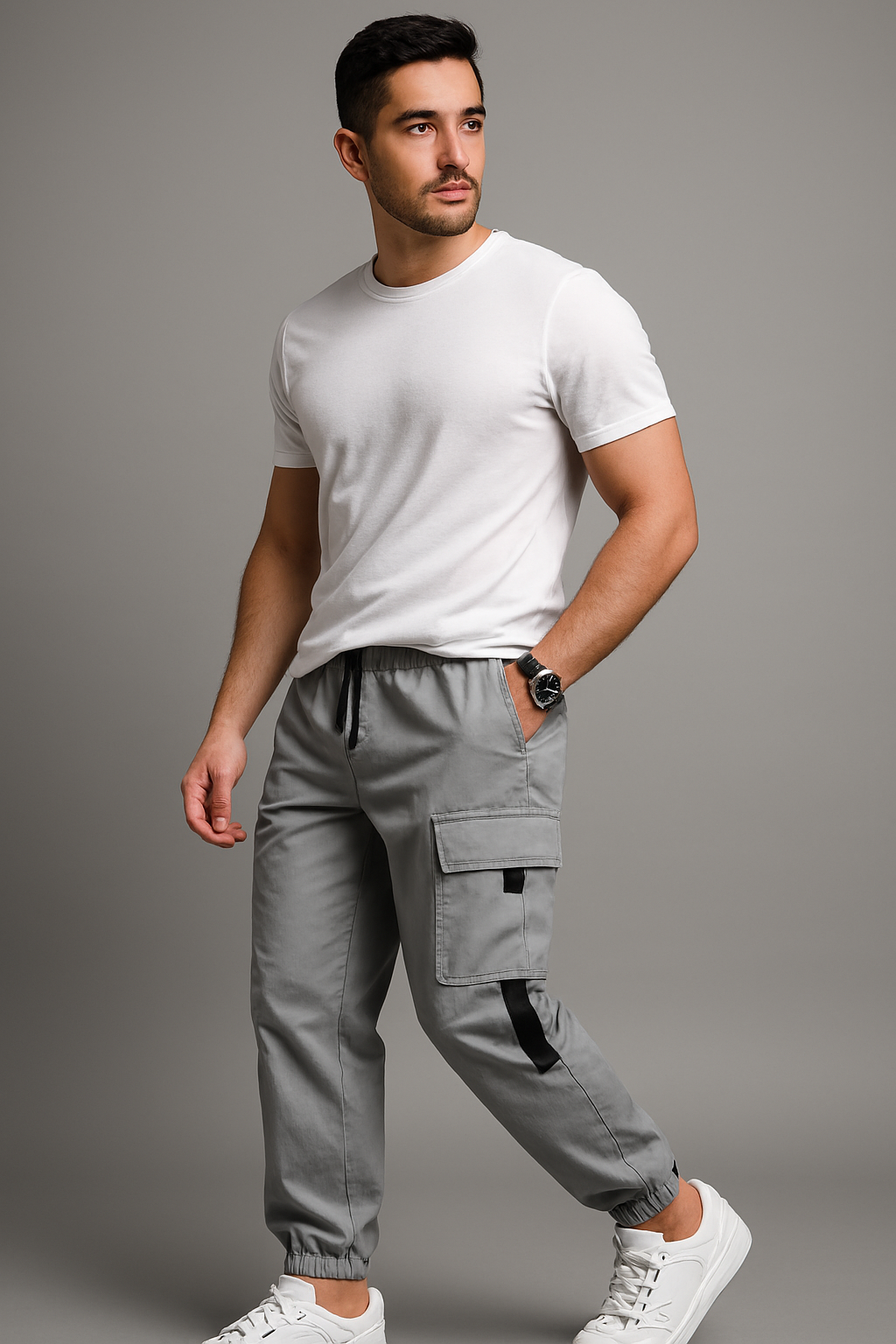 Men’s Grey Cargo Track Pants with Utility Pockets