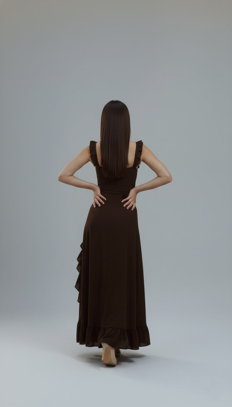 Trendy Women's Brown Bodycon Dress | Flounce Hem & Regular Fit