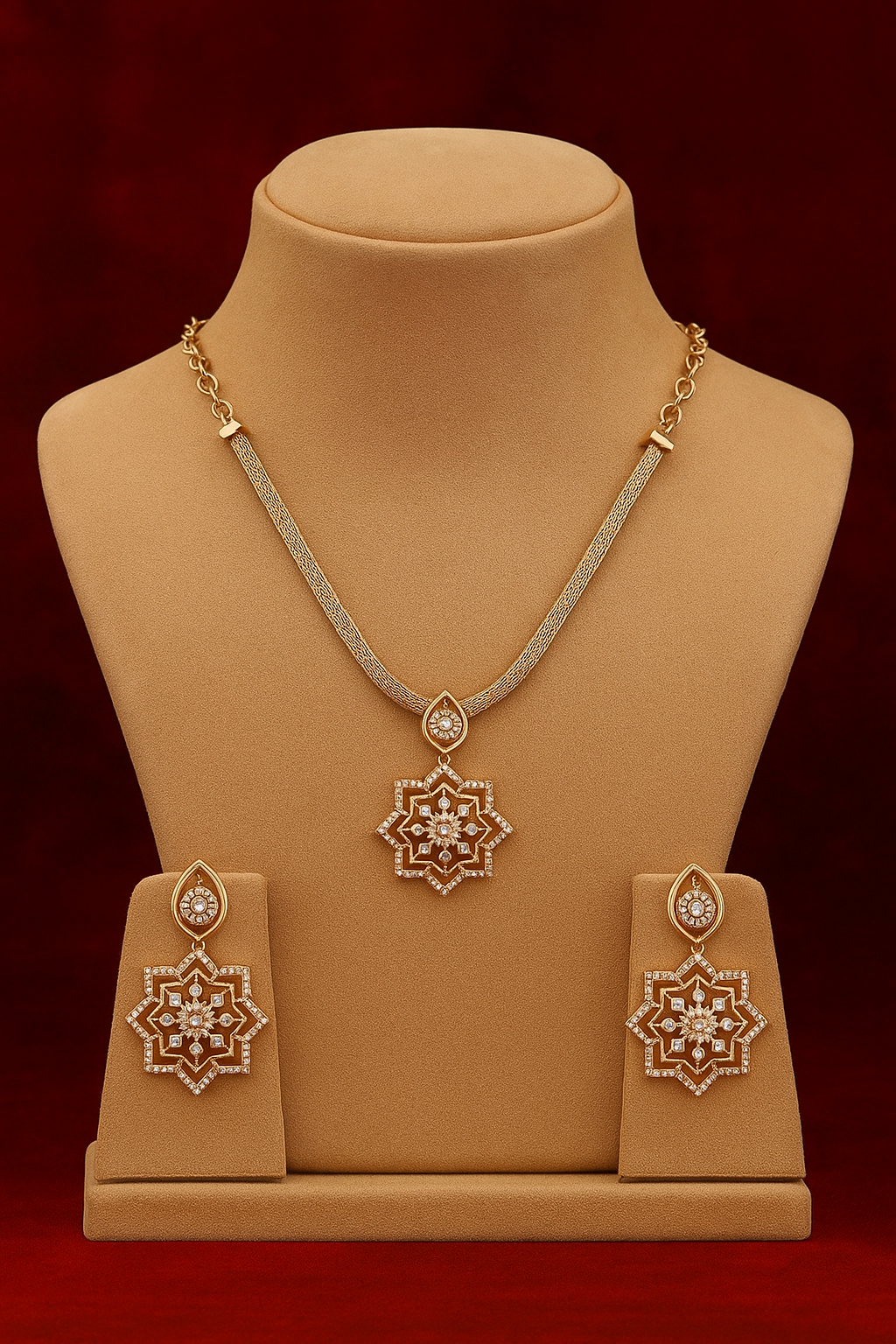 Graceful Gold-Toned Brass Jewellery Set with Crystal Accents