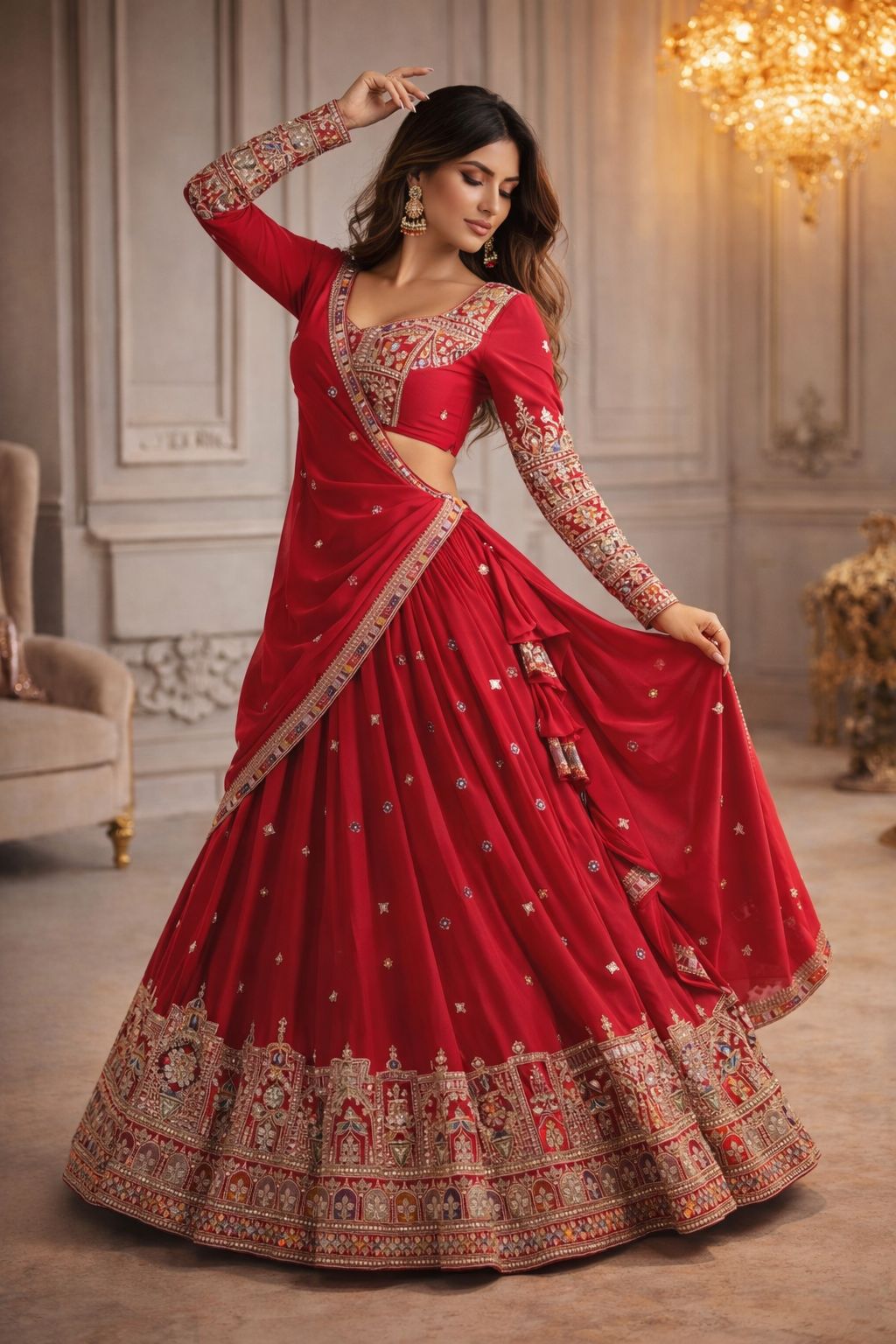 Royal Maroon Embroidered Silk Blend Lehenga Choli with Designer Dupatta