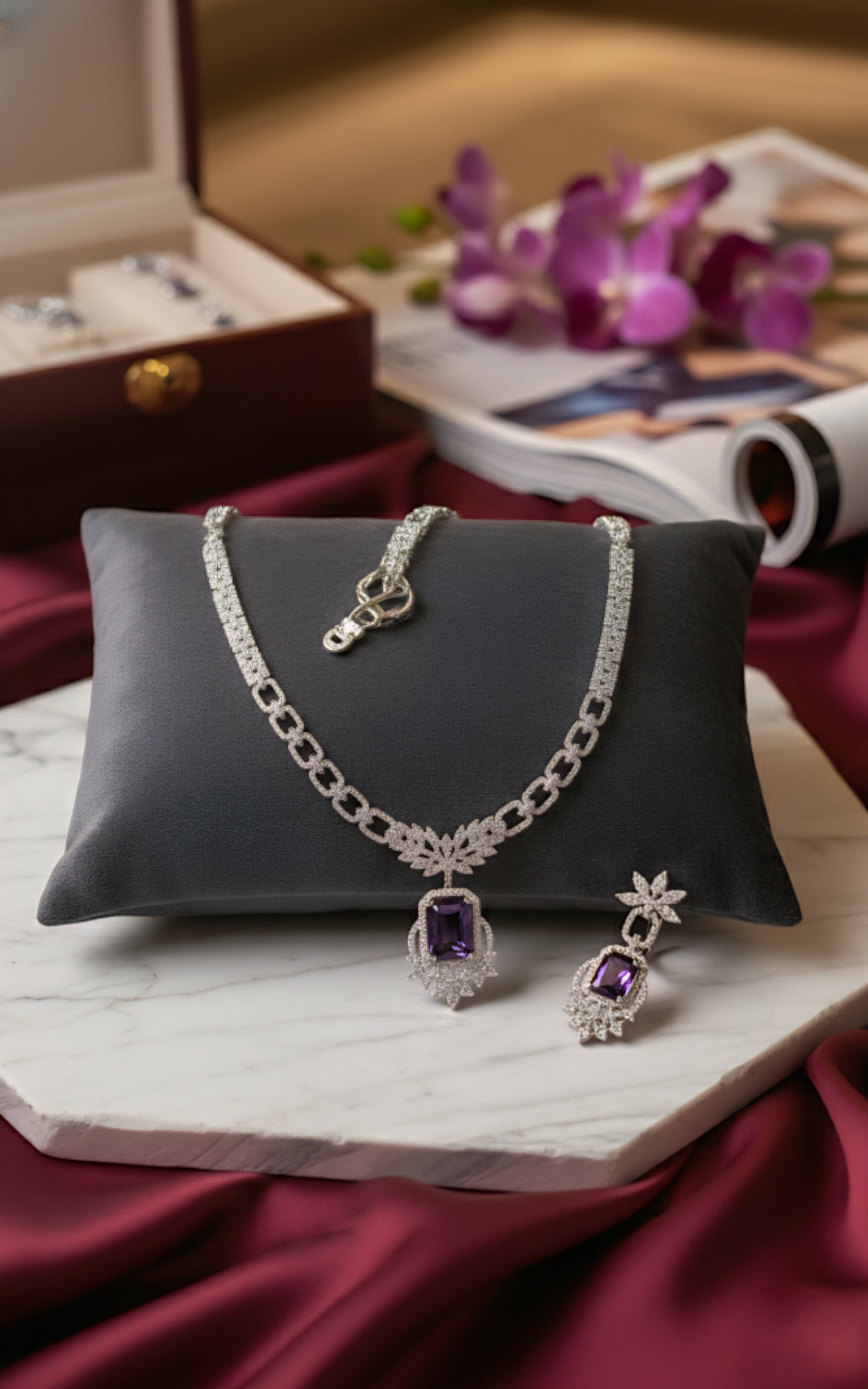 Luxury Spark Amethyst Accent Necklace Set for Elegant Evenings