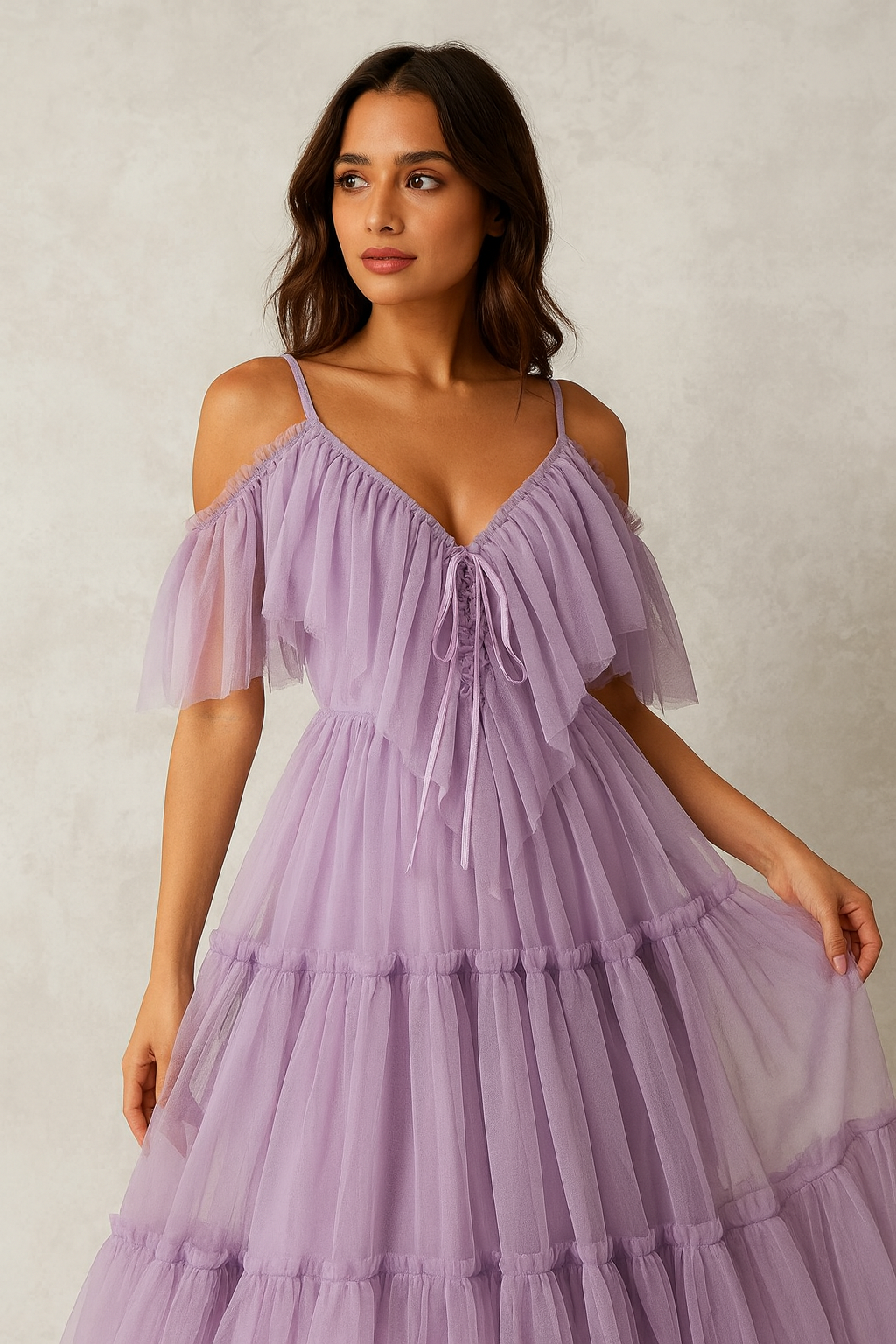 Lavender Dream Off-Shoulder Net Dress