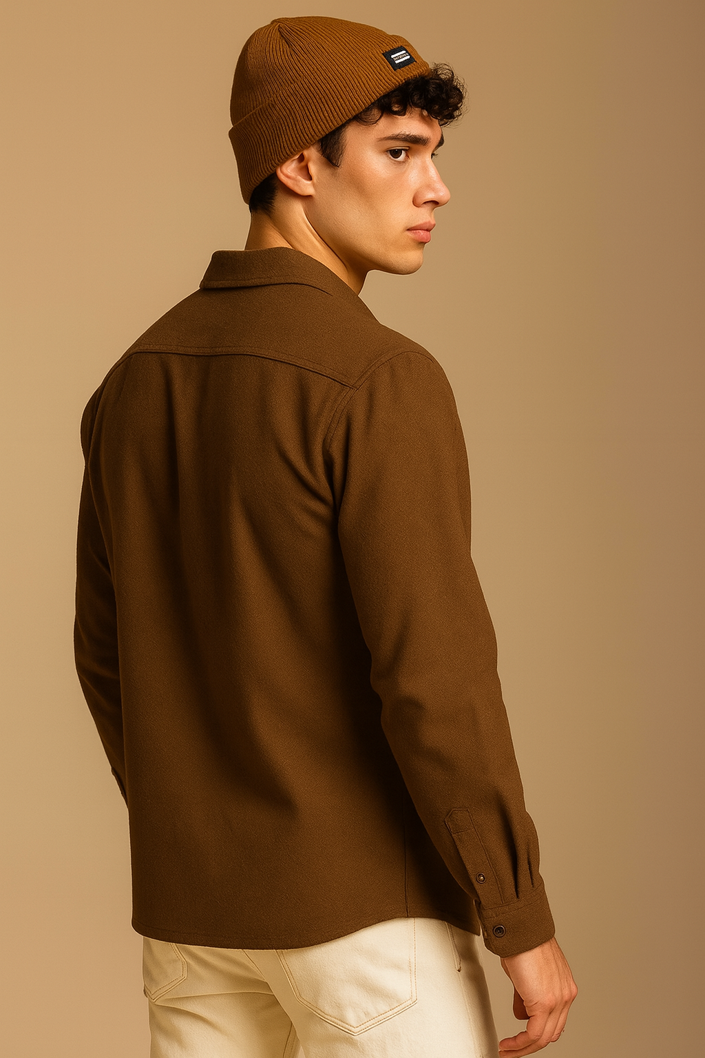 Men’s Brown Boxy Fit Casual Shirt with Flap Pockets