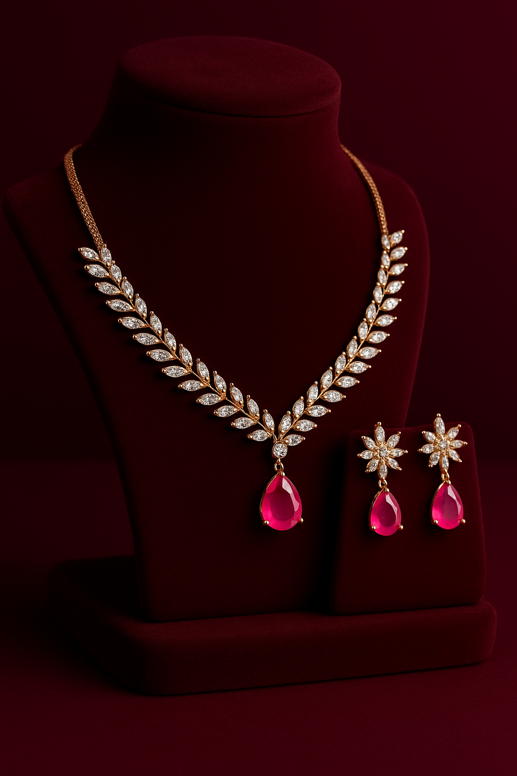 Rose Gold-Plated American Diamond Necklace & Earring Set