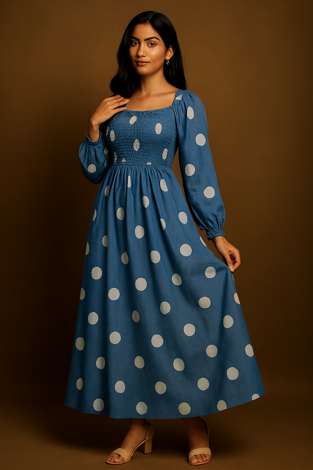 Elegant Printed Crepe Dress – Women’s Long Sleeve Edition