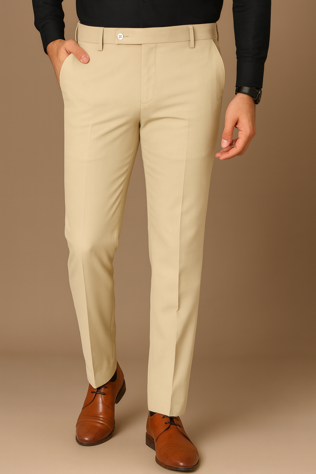 Men's Premium Formal Cream Trousers – Regular Fit Cotton Blend