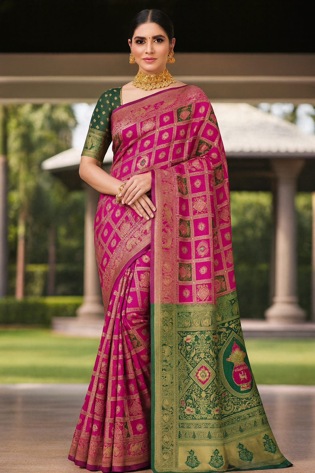 Cotton Silk Jacquard Saree with Unstitched Blouse