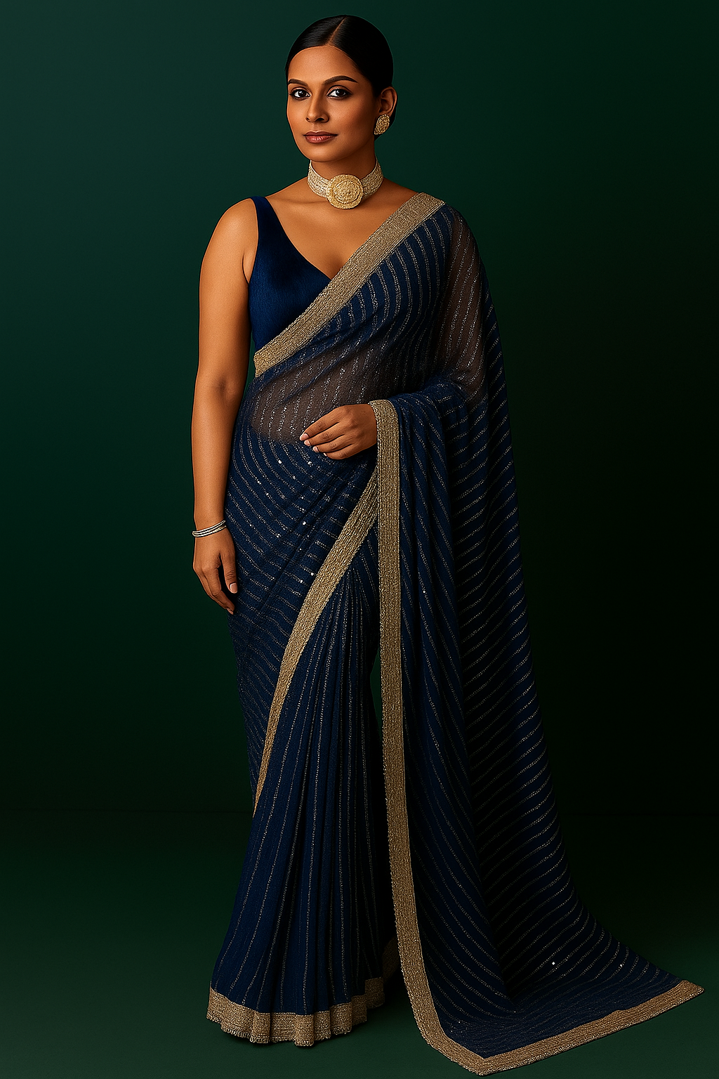 Royal Blue Embellished Lycra Saree