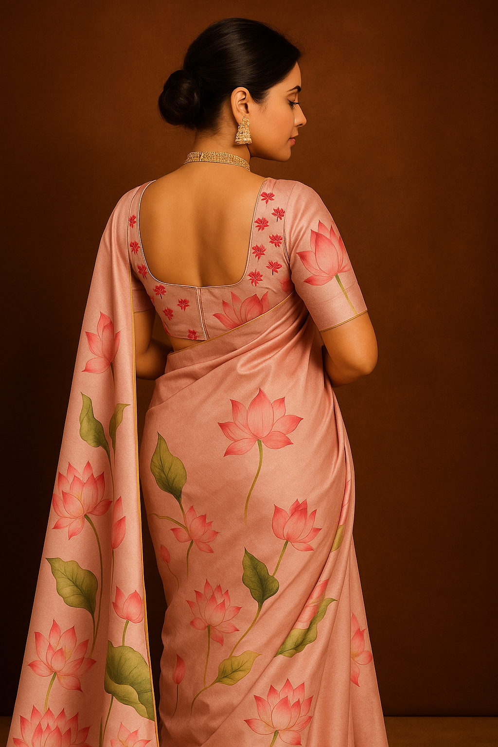Pastel Pink Ikat Art Silk Saree with Floral Weave & Unstitched Blouse Fabric