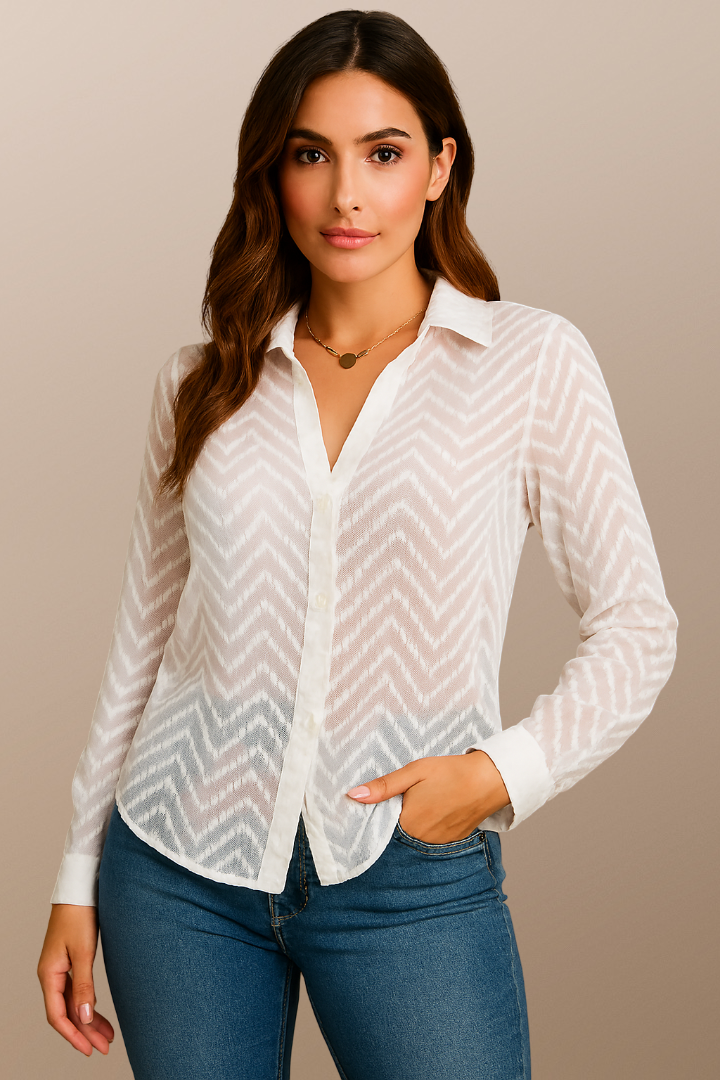 White Full-Sleeve Designer Shirt for Women