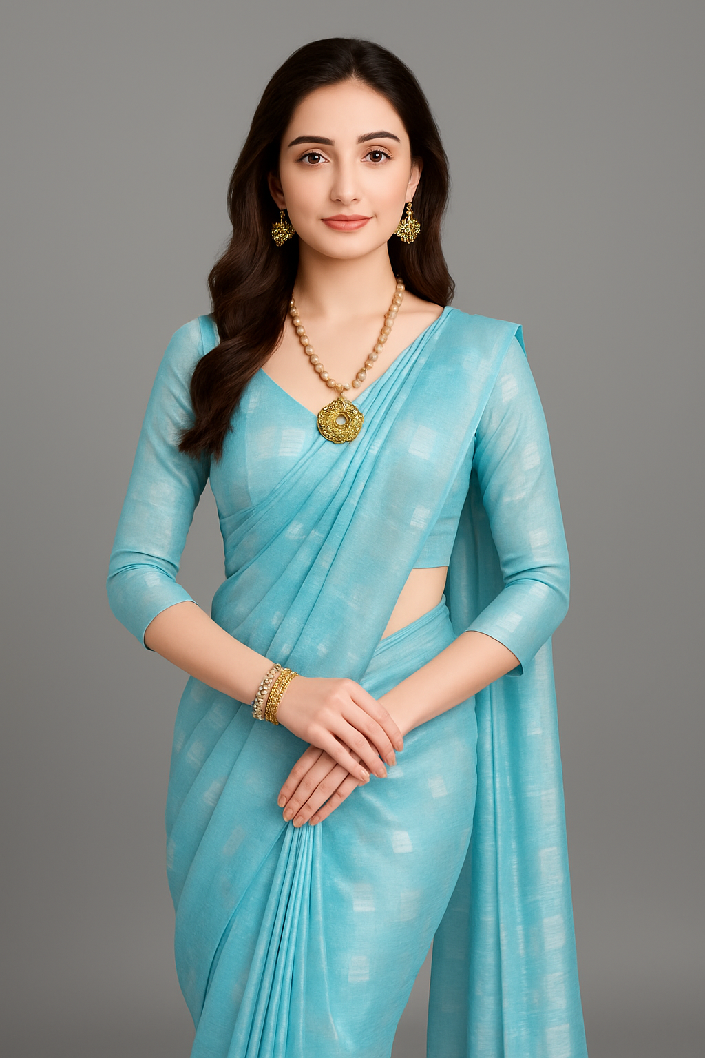Arani Pattu Cotton Linen Silk Saree with Blouse Piece – Aqua