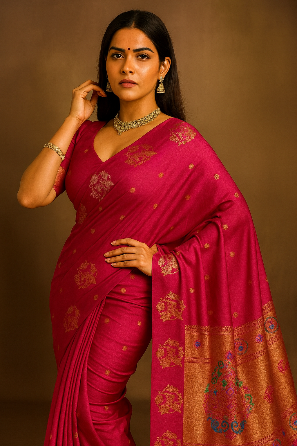 Pink Paithani Silk Blend Saree with Zari Weaving & Unstitched Blouse Piece