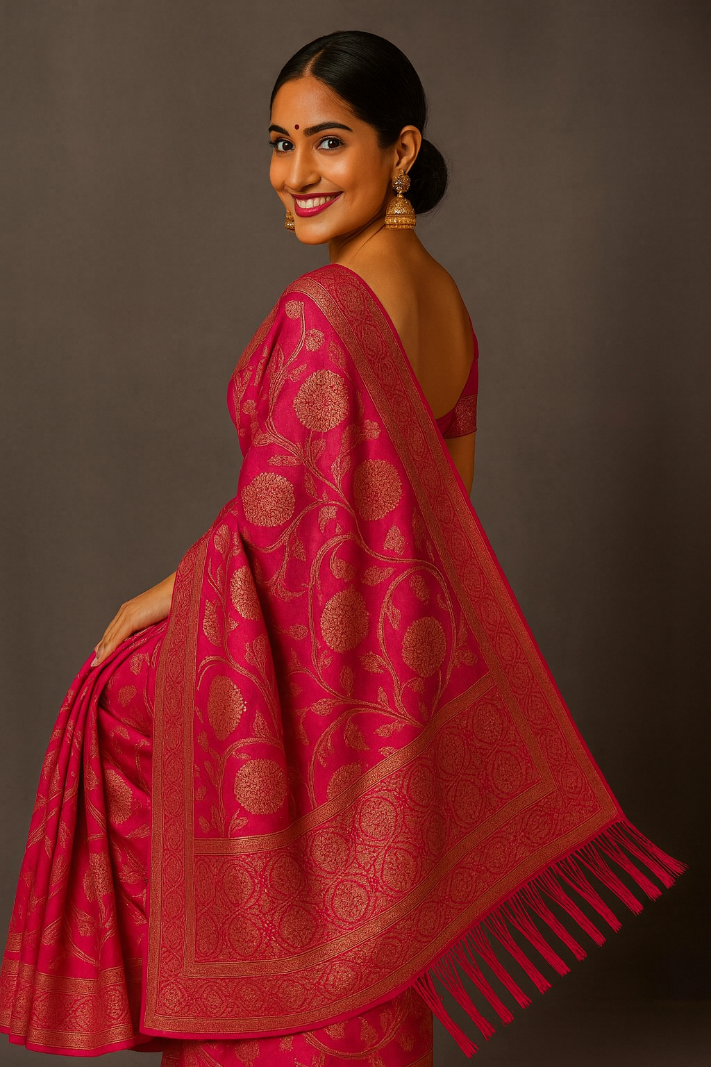 Pink Satin Saree with Elegant Woven Zari Work