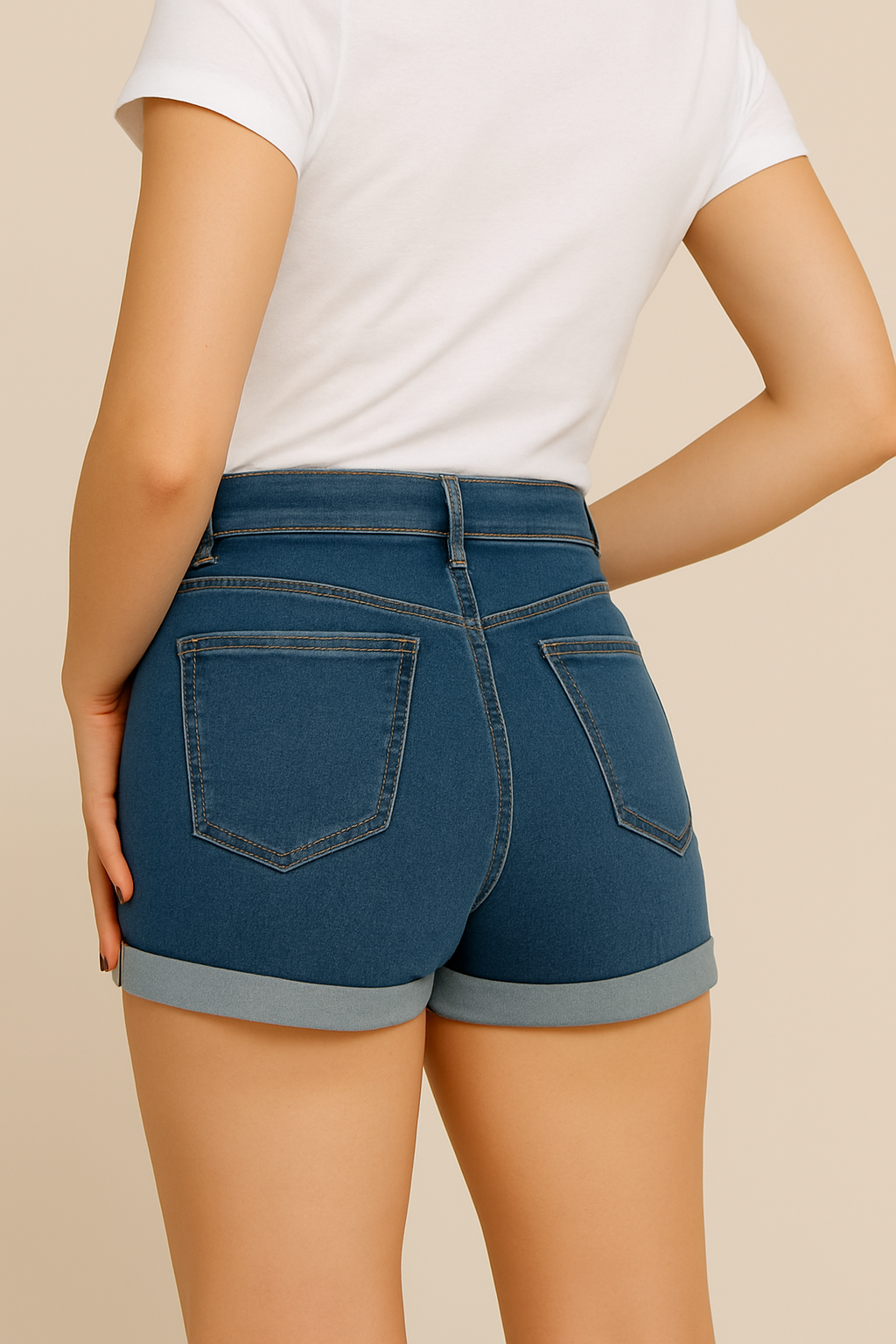 Women’s Solid Blue High-Waist Denim Shorts