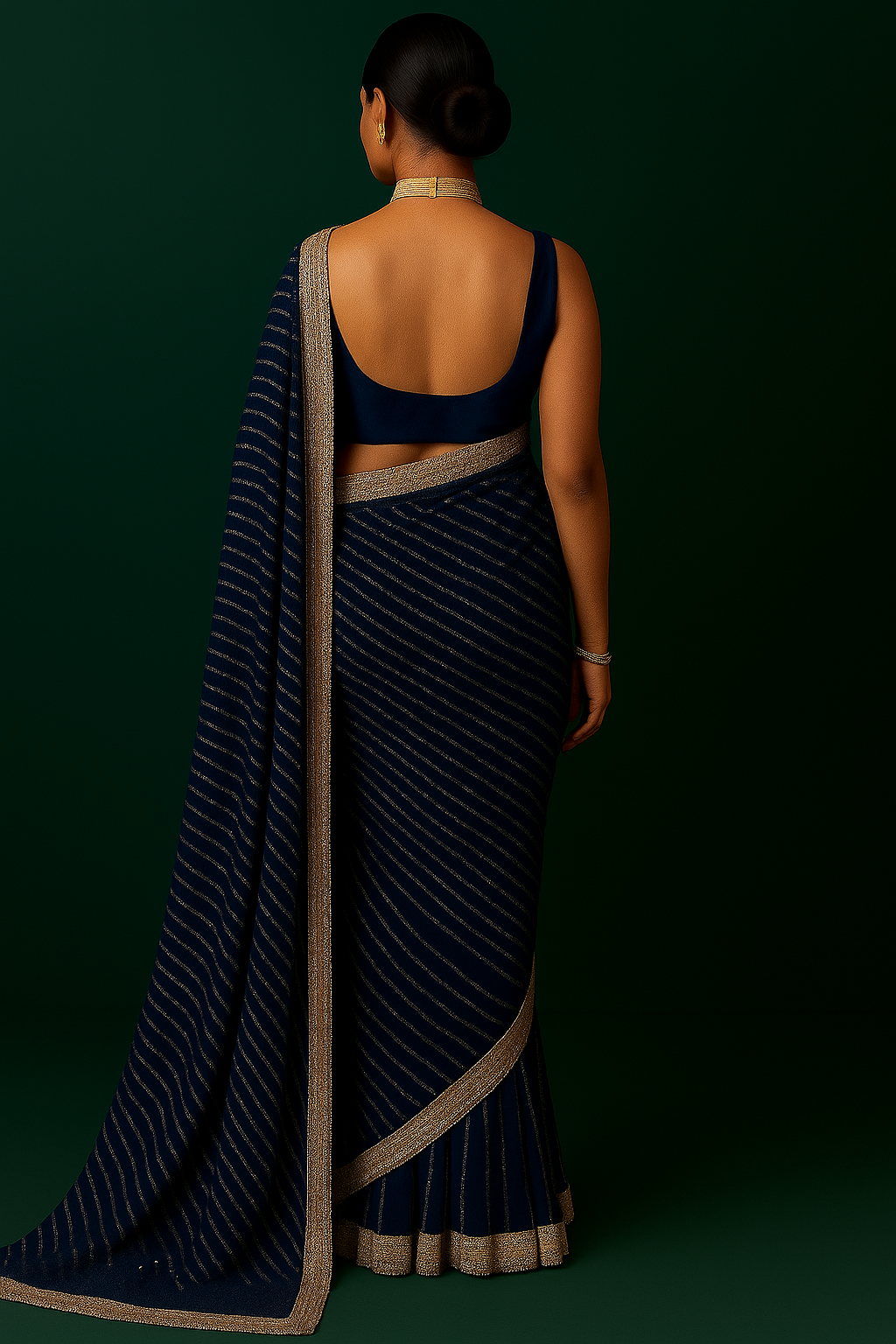 Royal Blue Embellished Lycra Saree