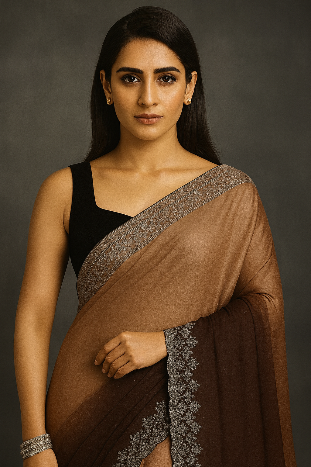 Elegant Chinon Embellished Two-Tone Saree with Matching Blouse