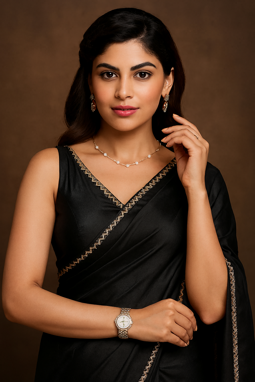 Ultra-Soft Black Two-Tone Diamond Saree – Premium Italian Silk