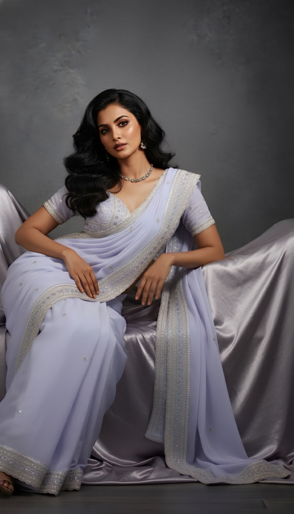 Graceful Sky Blue Tissue Saree with Handcrafted Sequin Detailing