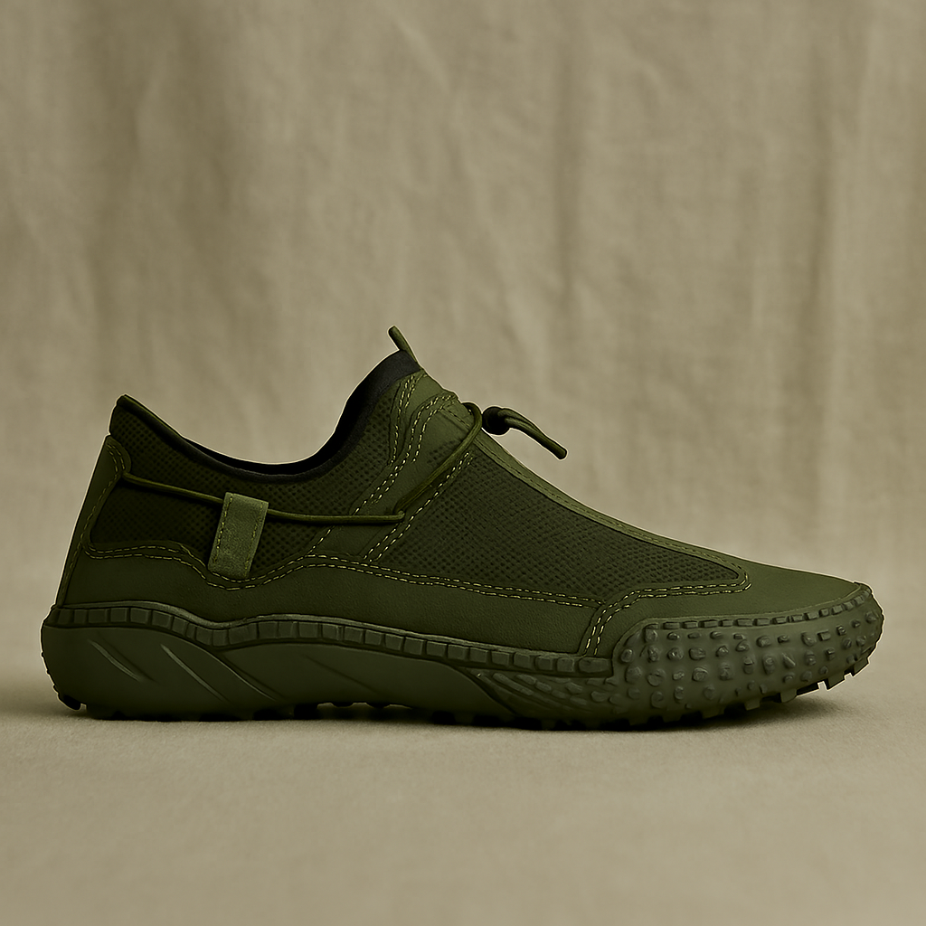 Men’s Olive Green Slip-On Sneakers with Mesh Detailing & Textured Sole