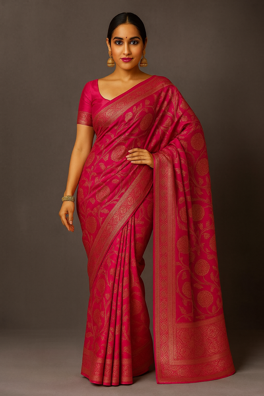 Pink Satin Saree with Elegant Woven Zari Work