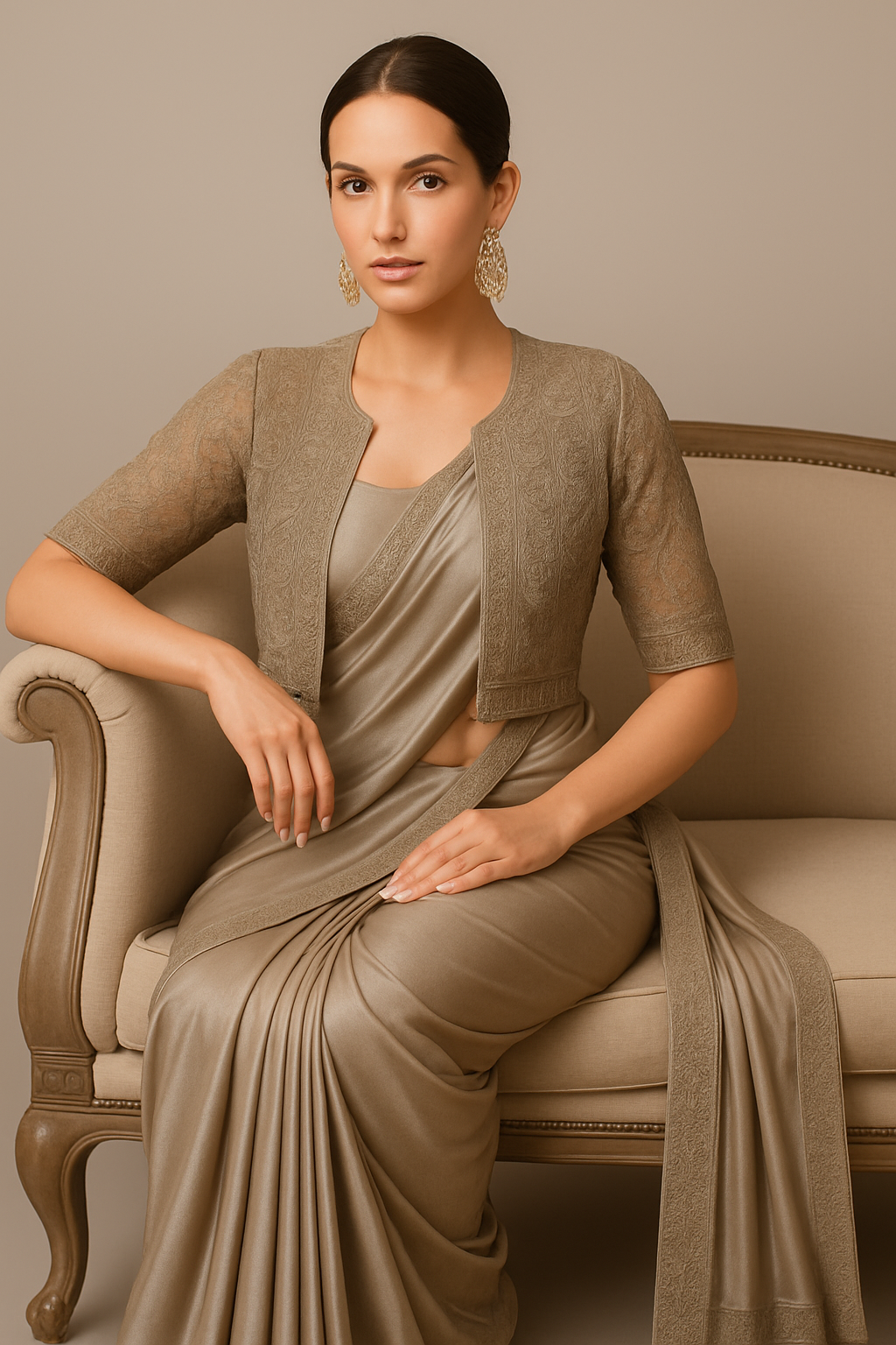 Gunmetal Satin Designer Sequinned Saree